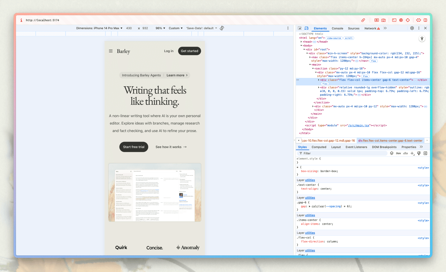 Barley responsive in dev tools