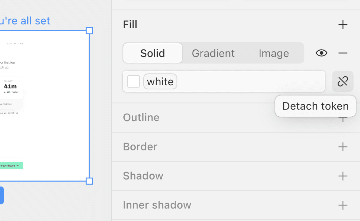 Detach token button next to a color token in the Paper property panel