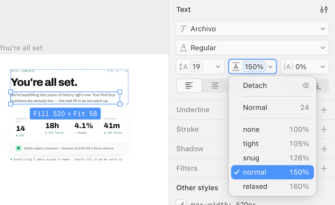 Line height token picker in Paper