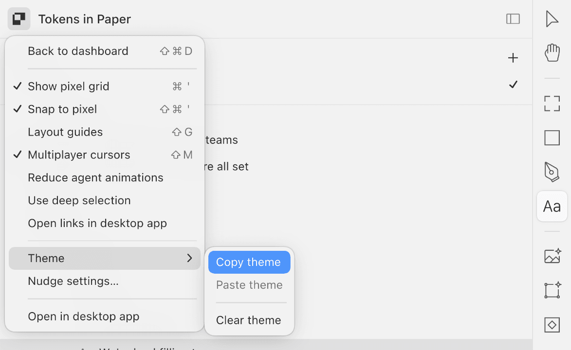 Copy theme menu in Paper project settings