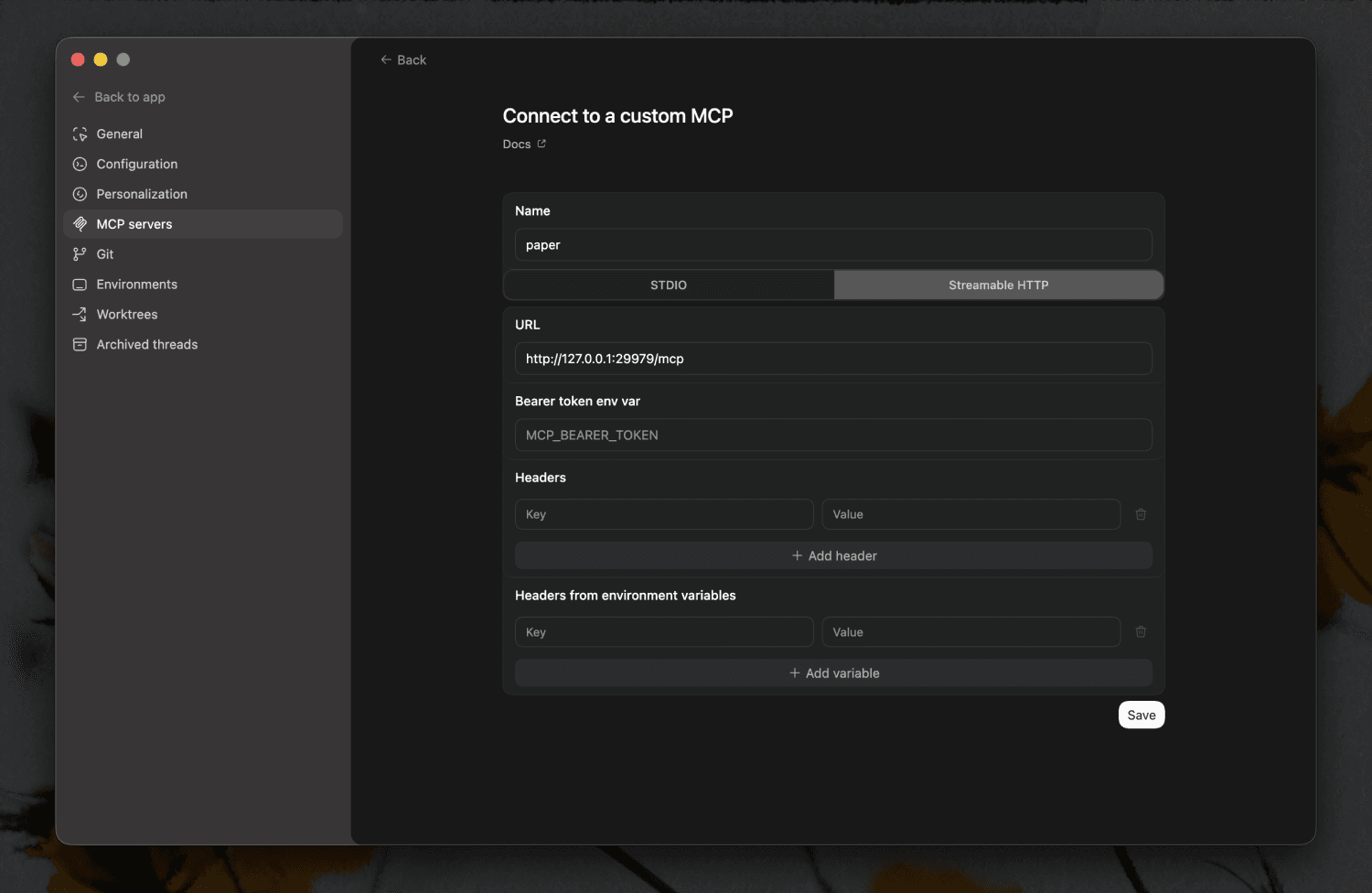 Codex MCP configuration