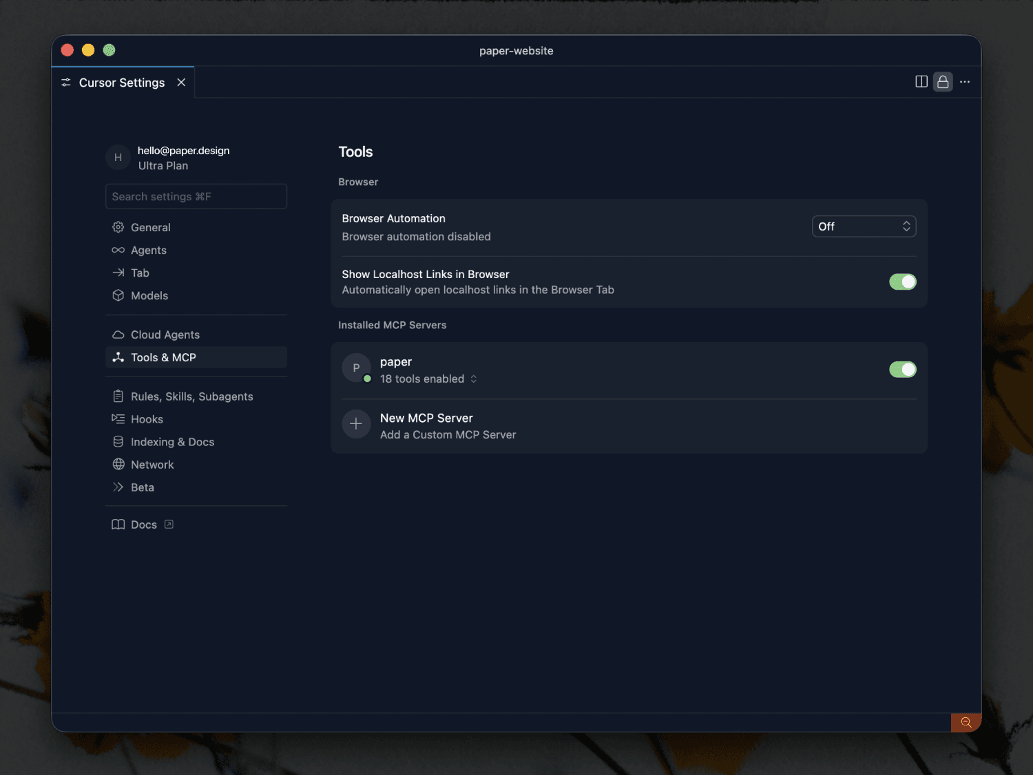 Cursor MCP connected