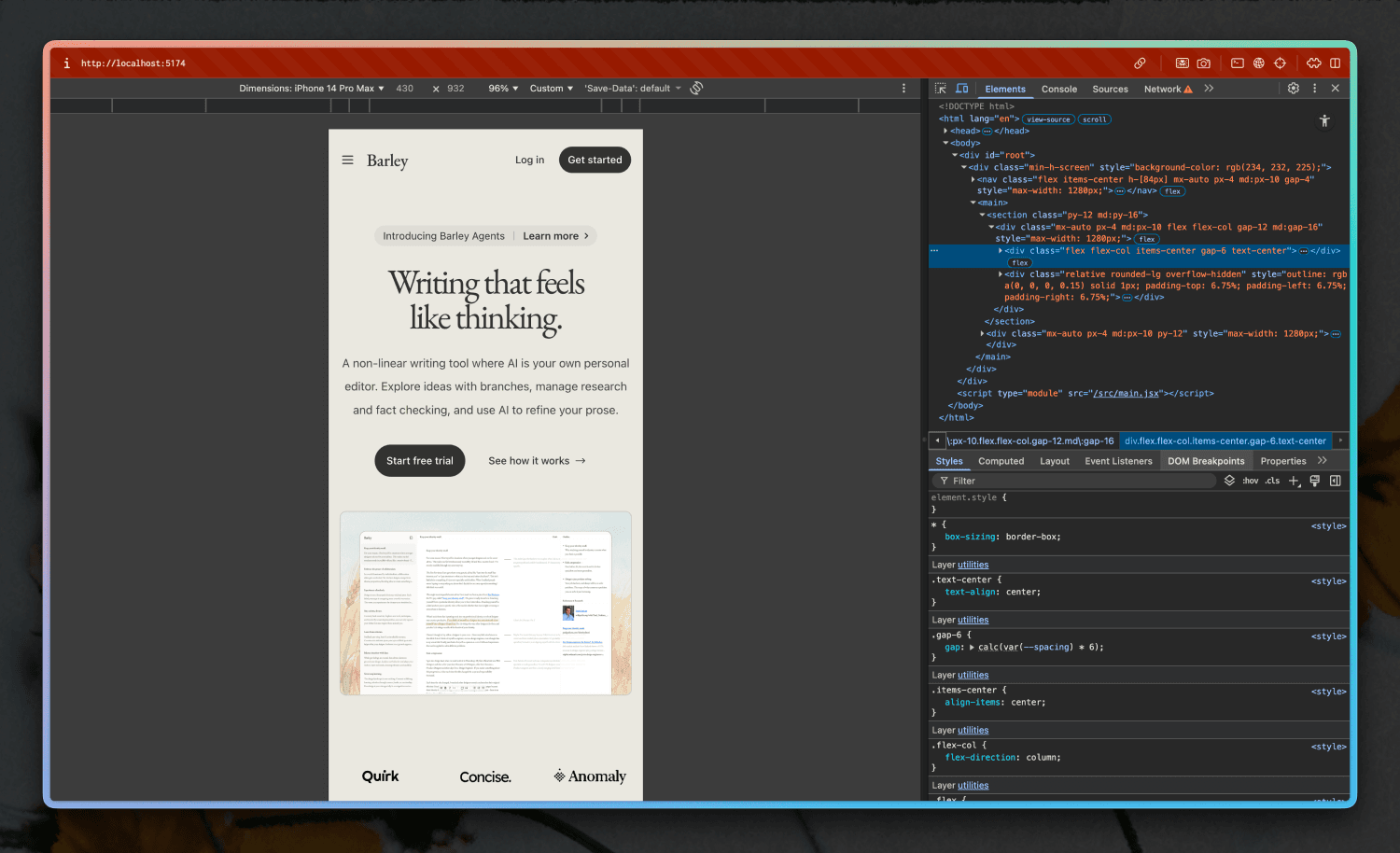 Barley responsive in dev tools