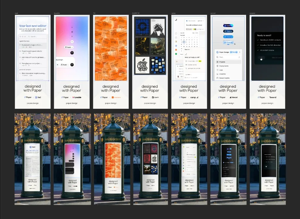 Newsstand posters designed with Paper by Zed, Lovable, Y Combinator, Quartr, Ramp, Vercel, and Resend